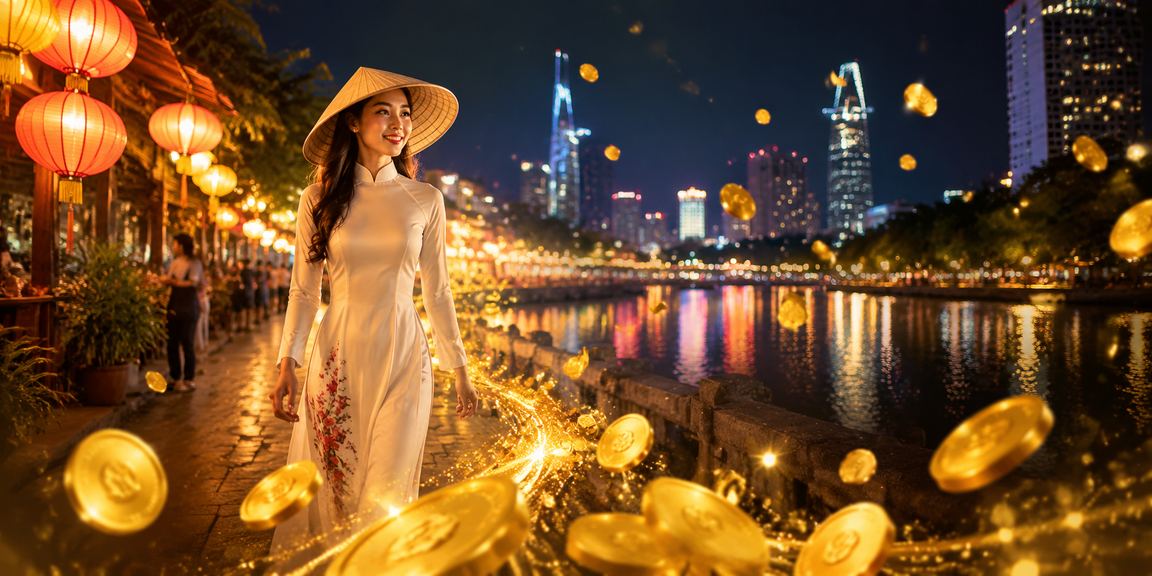 Giao diện thưởng giải trí trực tuyến với tông neon và chi tiết đọc nhanh